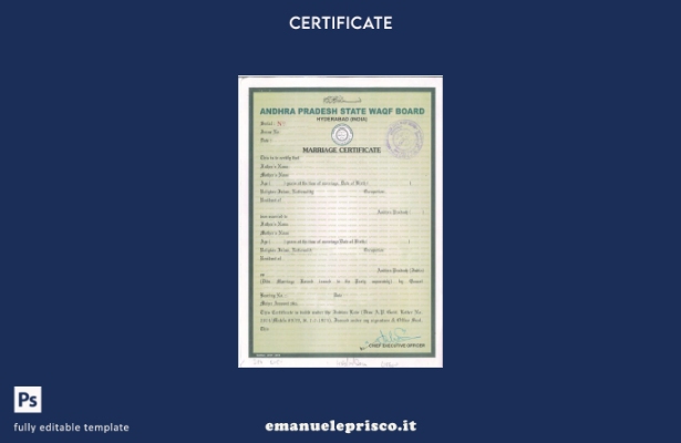 modello di certificato di matrimonio del consiglio WAQF dello stato dell'India A